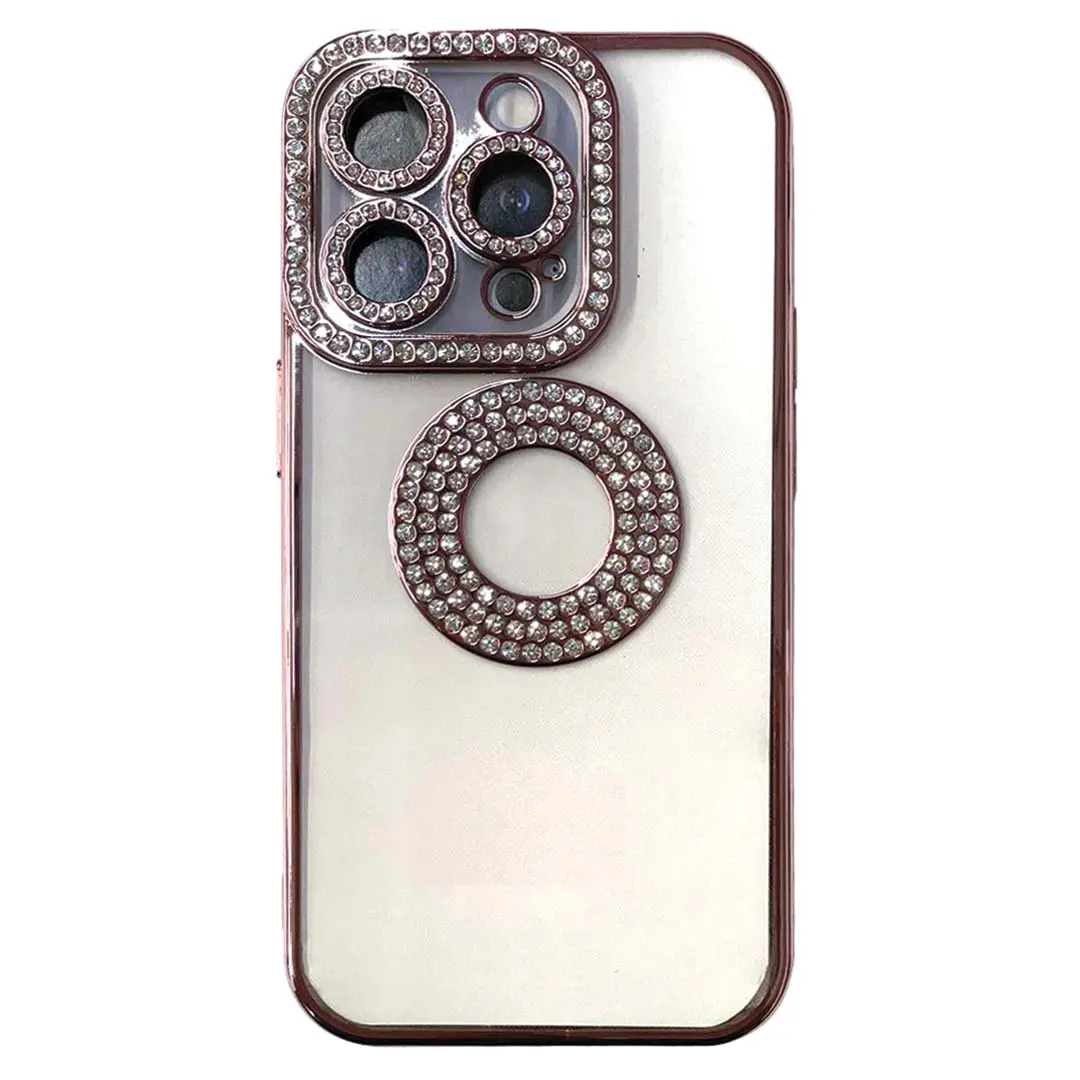 iPhone 15 Plus Clear Case Diamond with Camera Protection Rose Gold